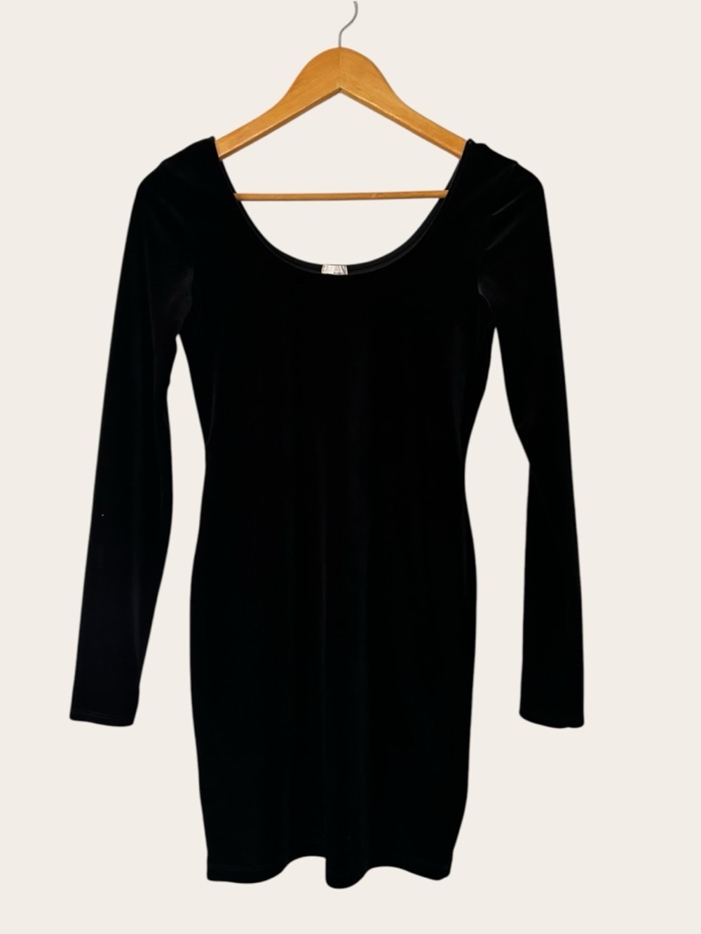 Garage Black Velour Long-Sleeve Bodycon Dress